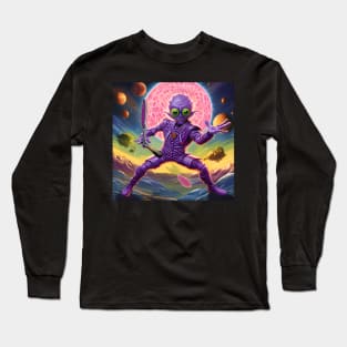 Purple Alien Playing Pickle Ball Long Sleeve T-Shirt